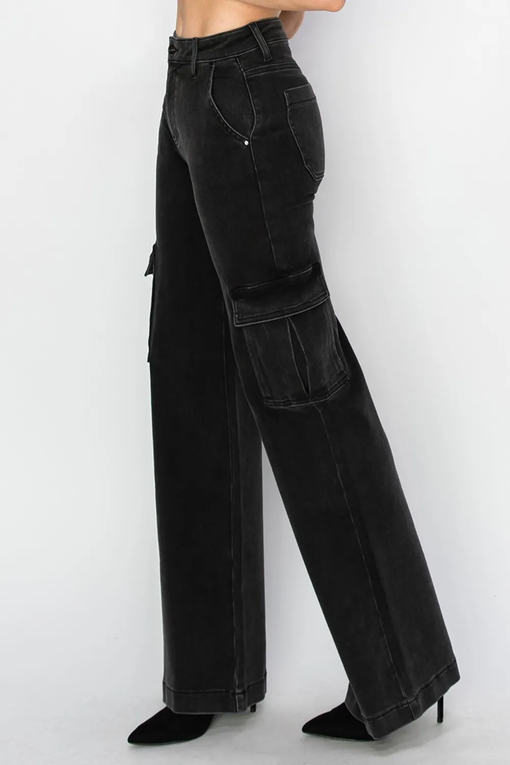 Full Size High Rise Wide Leg Cargo Jeans, image 2