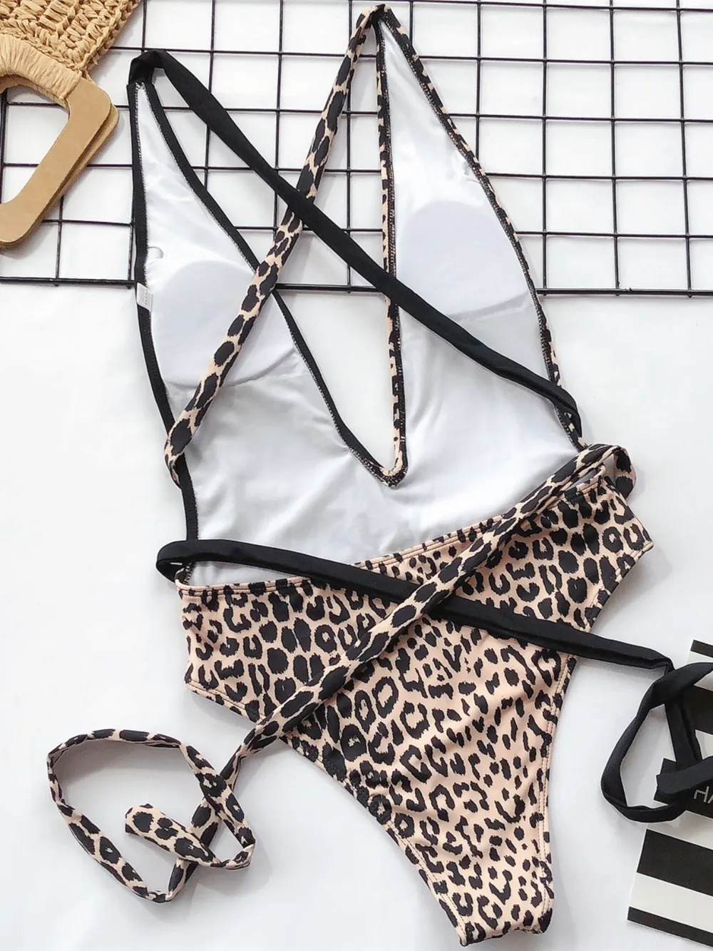 Tied Leopard Plunge One-Piece Swimwear, image 4
