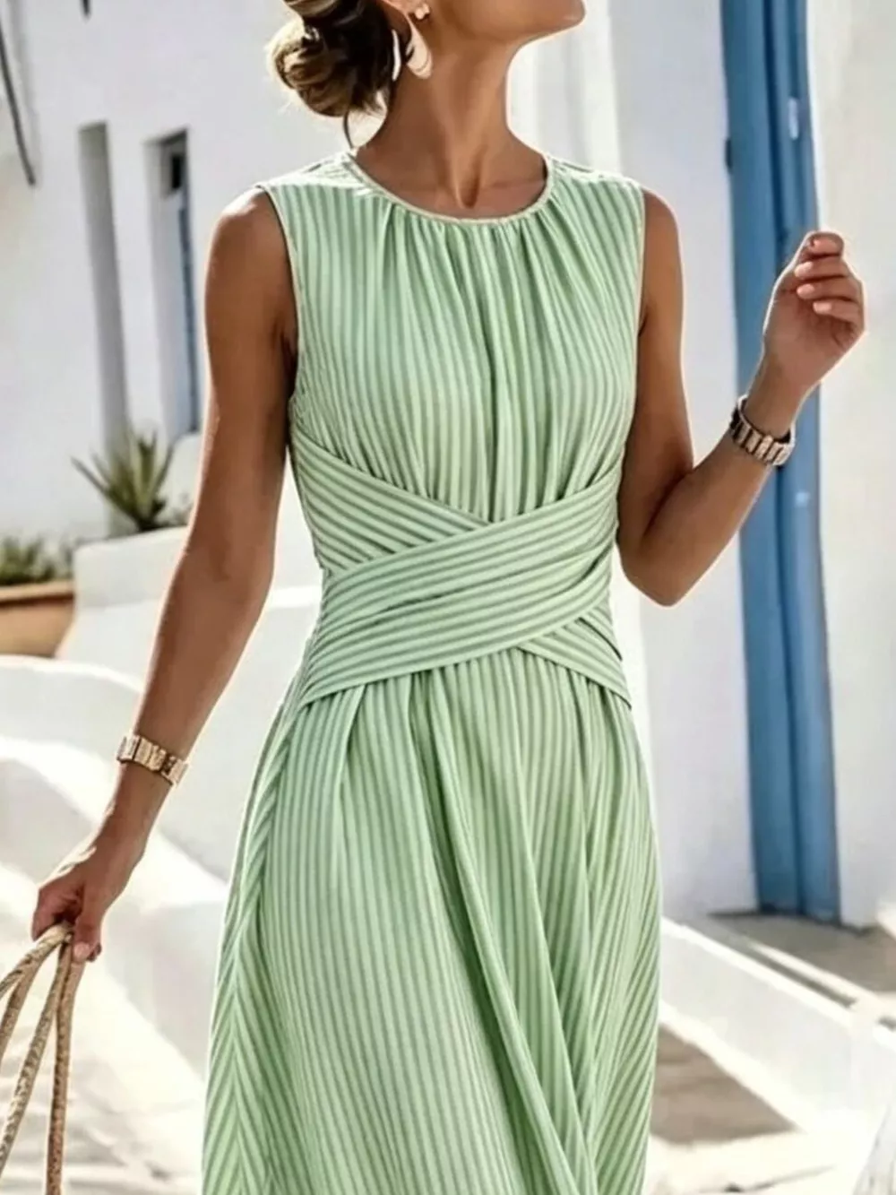 Full Size Striped Sleeveless Maxi Dress Plus Size, image 6