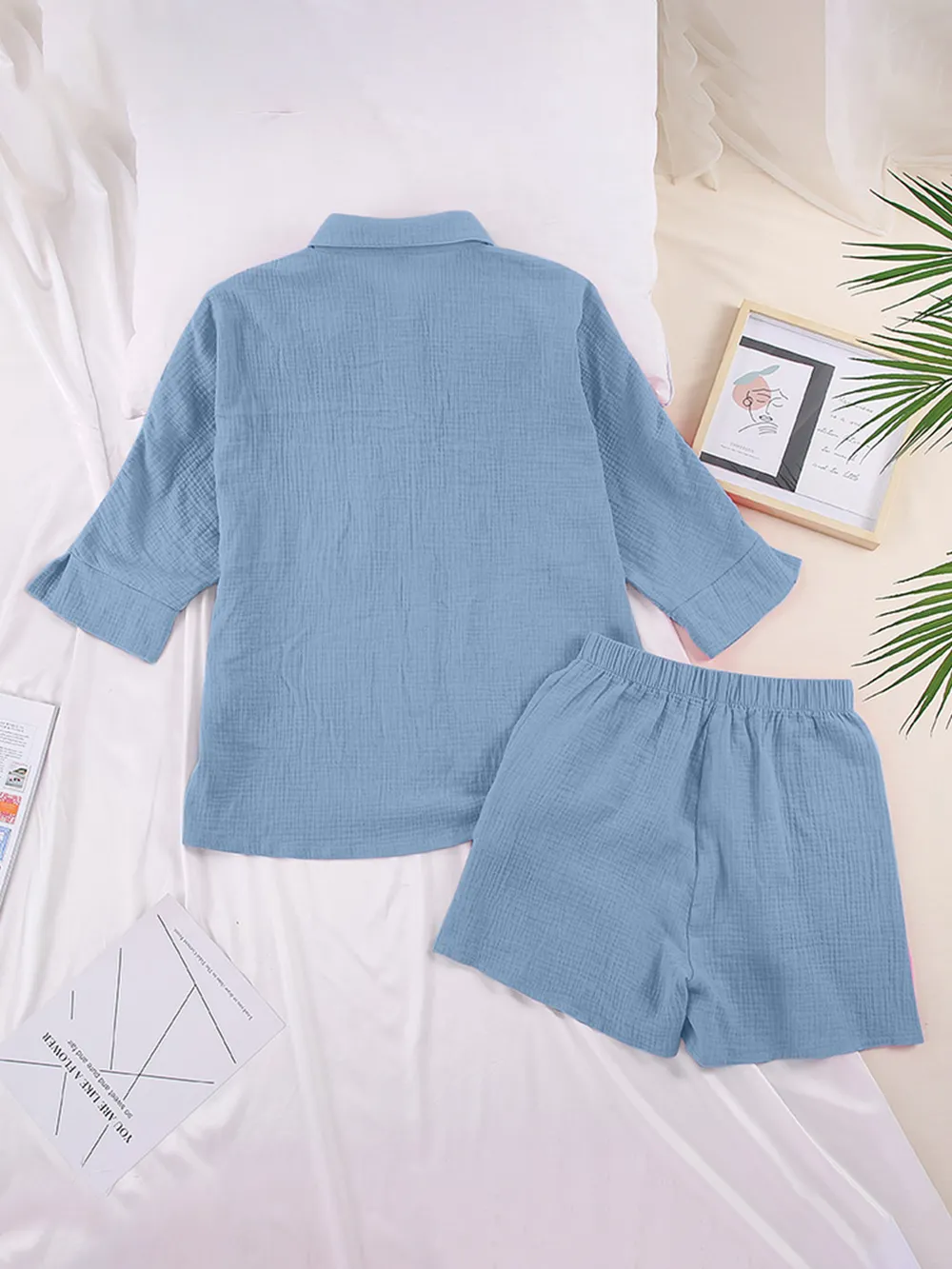 Texture Button Up Shirt and Shorts Set, image 24
