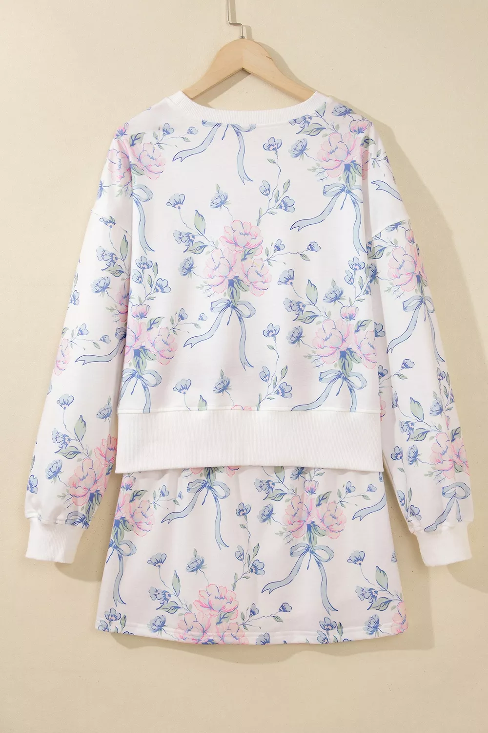 Floral Print Long Sleeve Top Elastic Waist Skort Two Piece Set, image 6