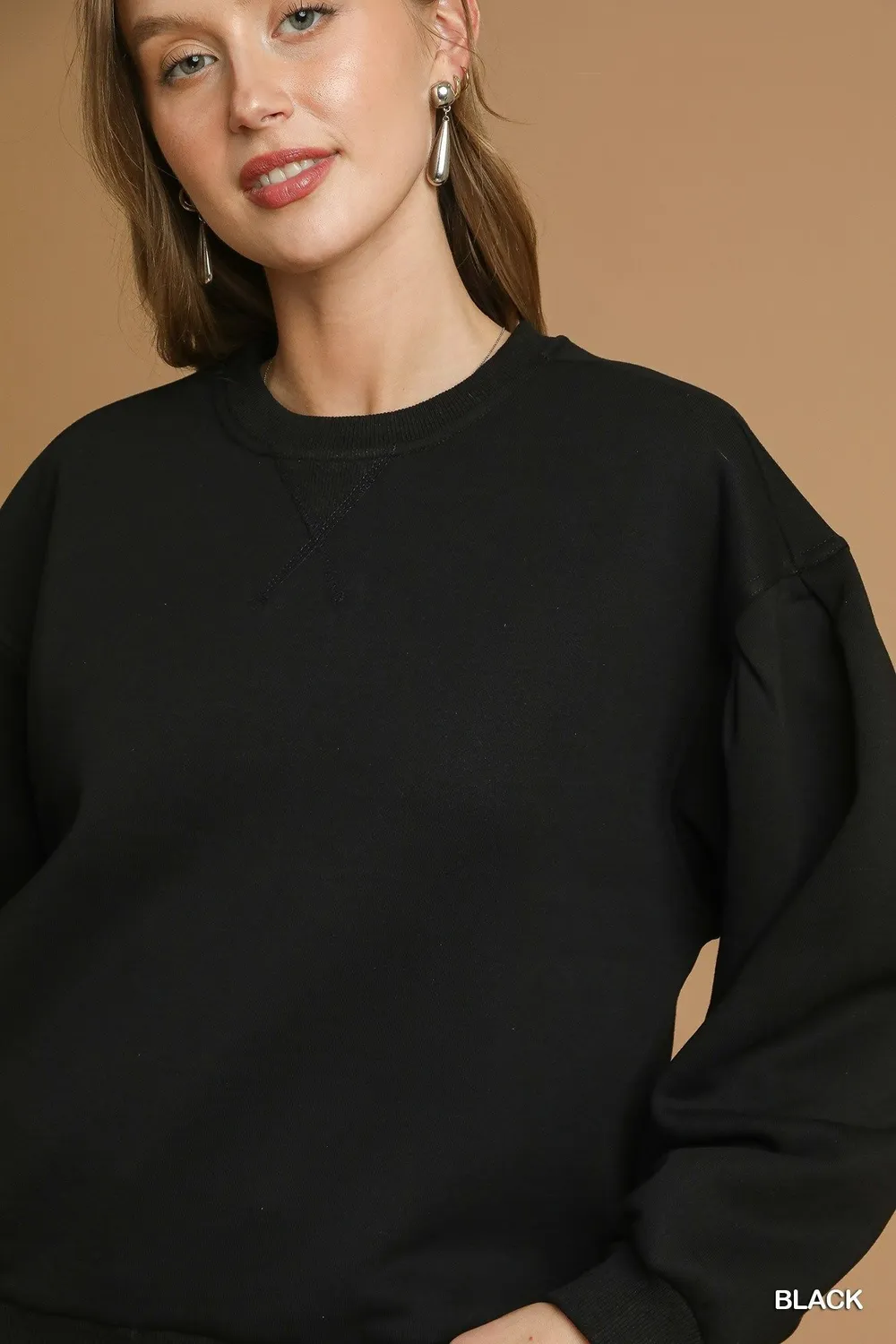 Round Neck Sweatshirt with Pleated Detail, image 5