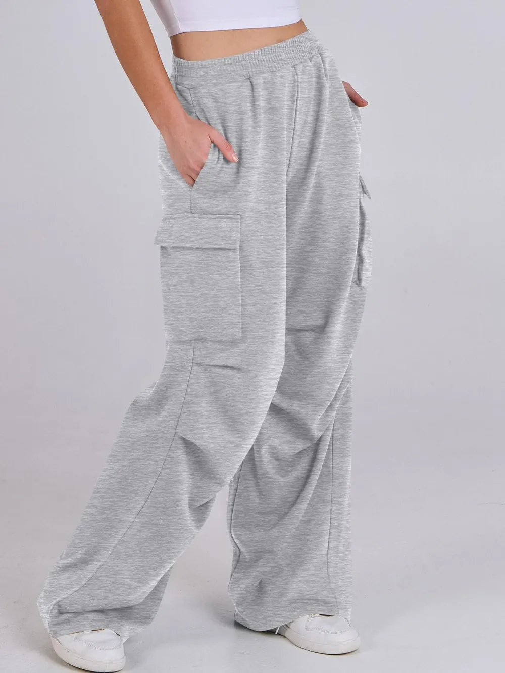 Elastic Waist Wide Leg Pants with Pockets, image 13