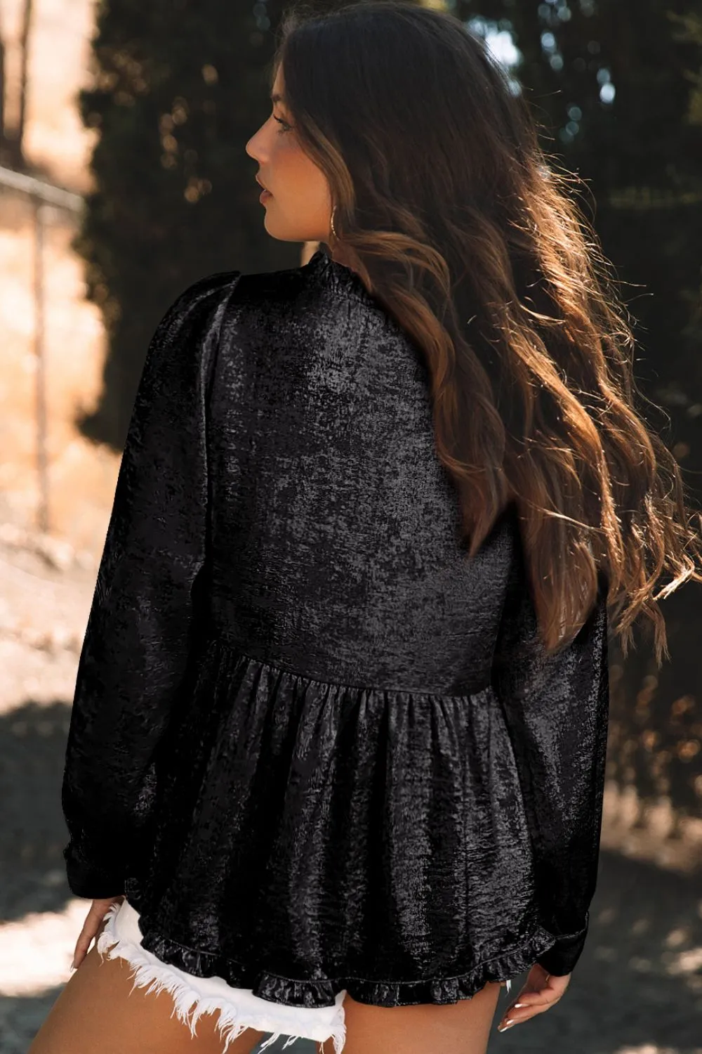 Frill Peplum V-Neck Long Sleeve Blouse, image 3