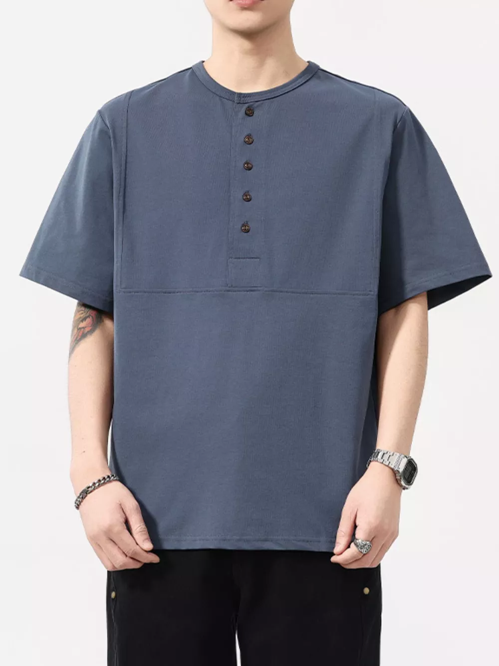 Men's Plus Size Button Detail Short Sleeve T-Shirt