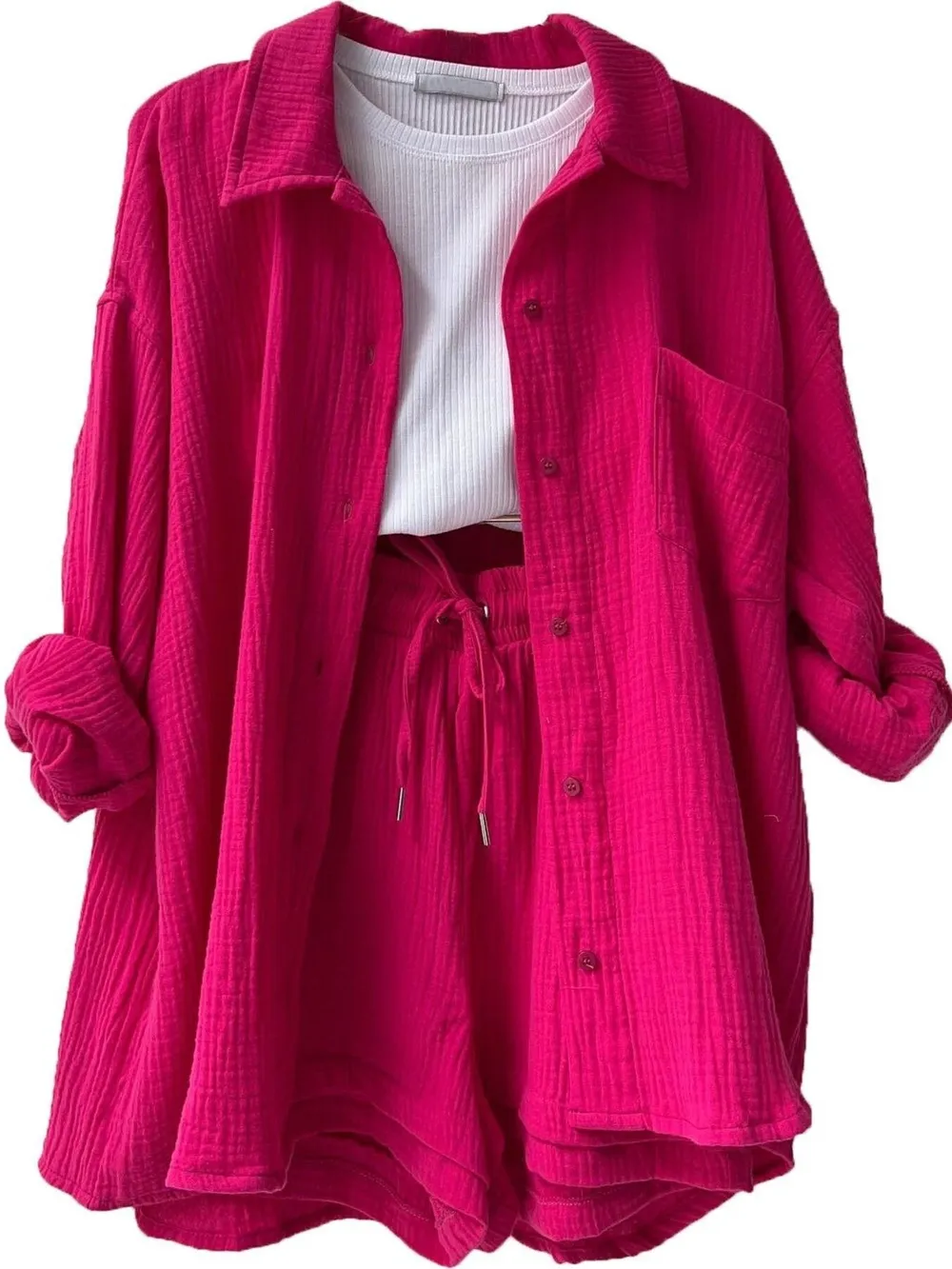 Textured Button Up Shirt and Shorts Set, image 5