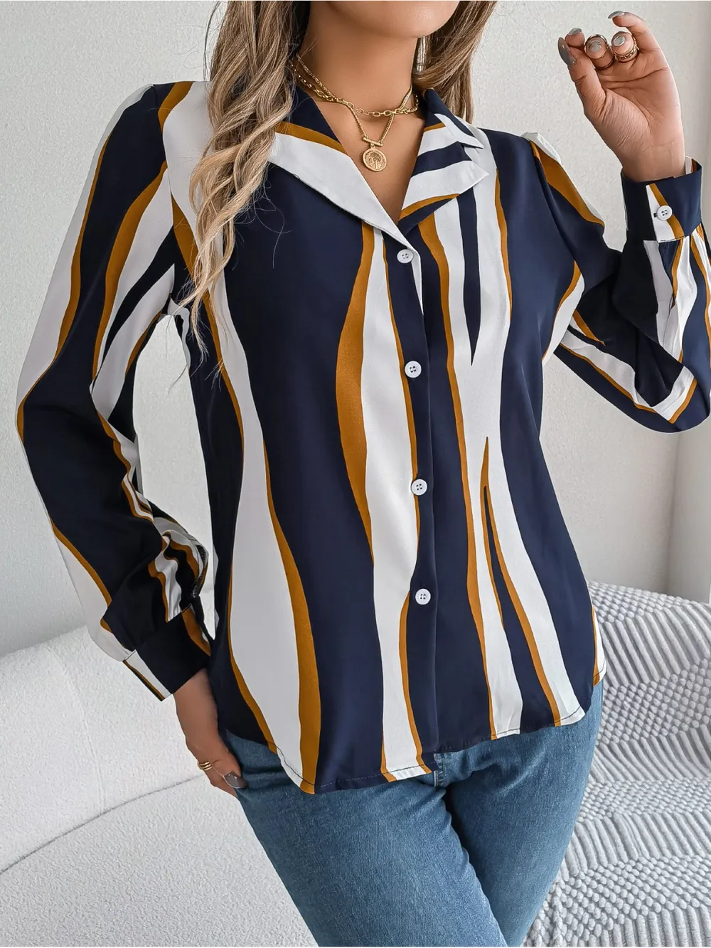 Printed Button Up Long Sleeve Shirt, image 10