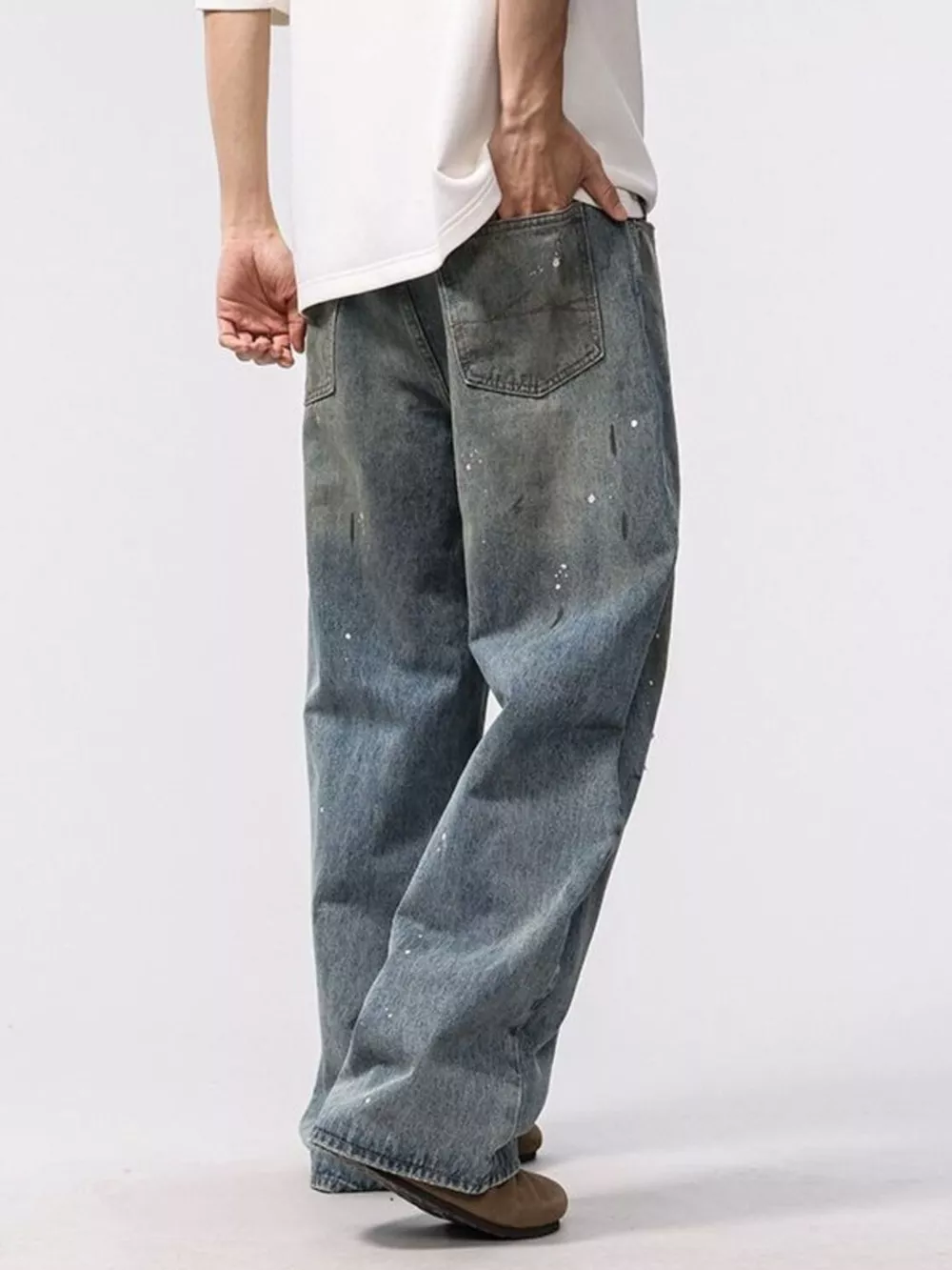 Men's Wide Leg Washed Jeans, image 3