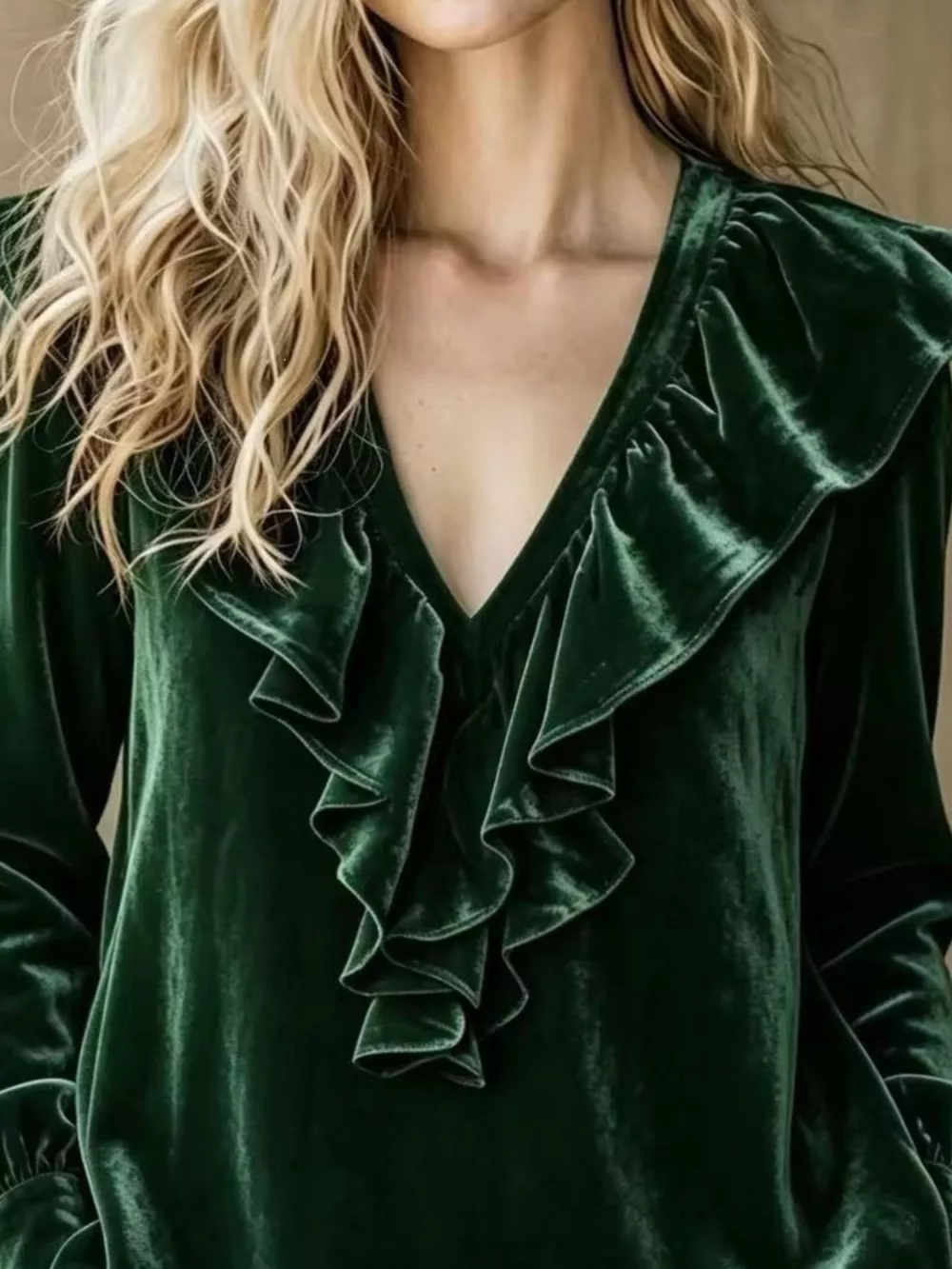 Full Size Velvet Ruffle V-Neck Blouse Plus Size, image 17