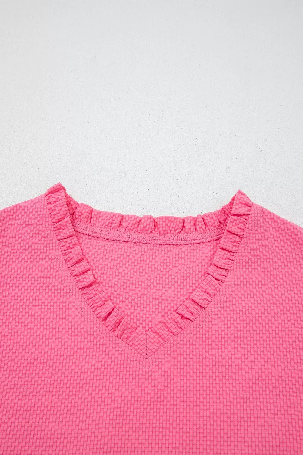 Frilled V Neck Flower Embroidered Puff Sleeve Textured Blouse, image 5