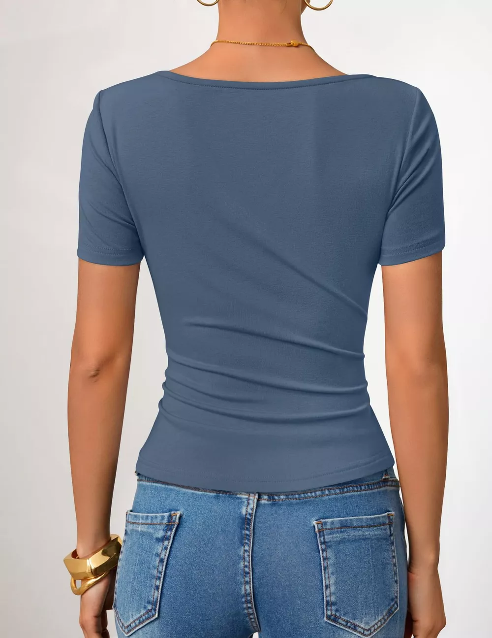 Asymmetrical Neckline Fitted T-Shirt, image 7