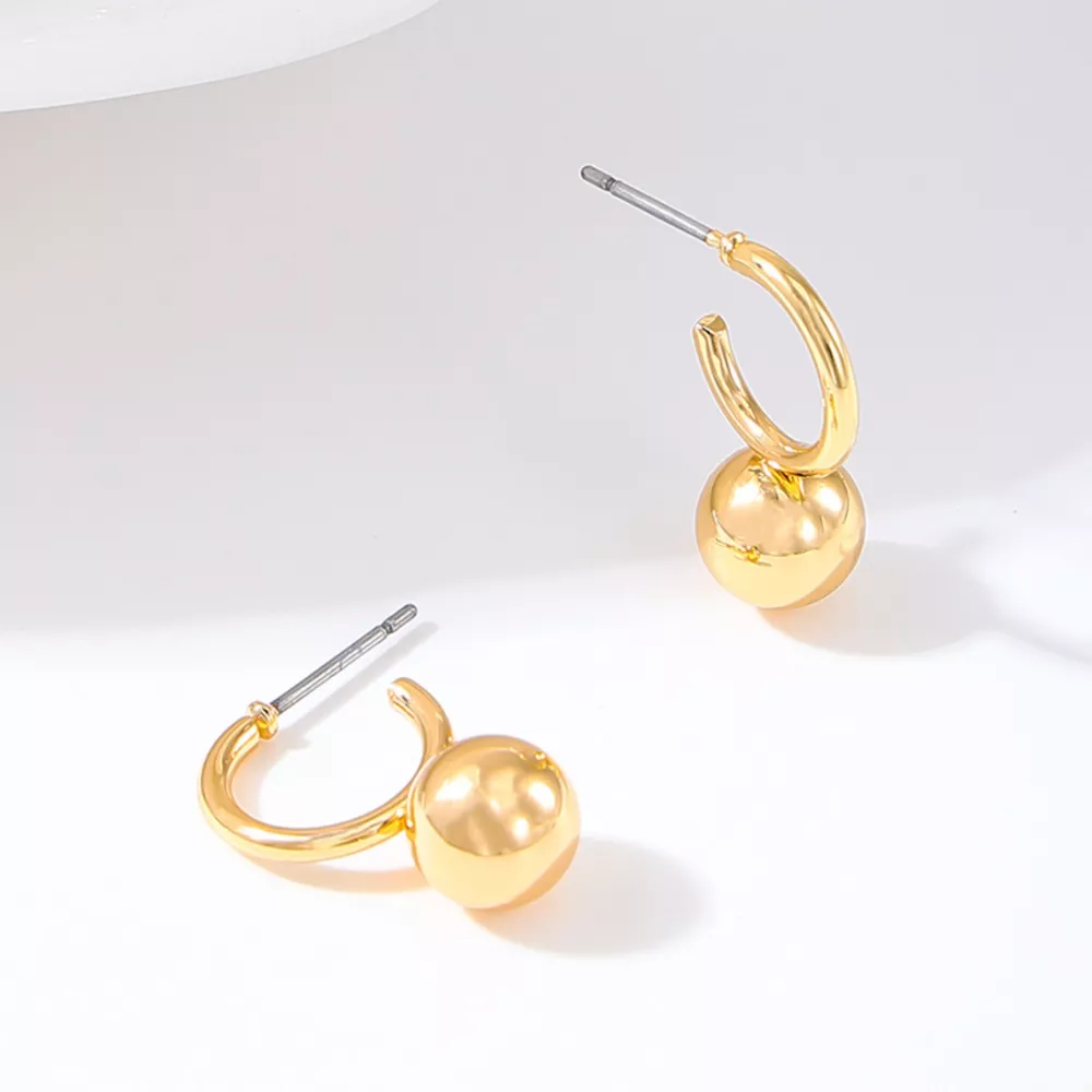 18K Gold-Plated Ball Hoop Earrings, image 2