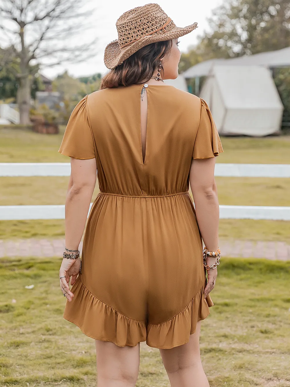 Plus Size Ruffled V-Neck Short Sleeve Romper, image 2