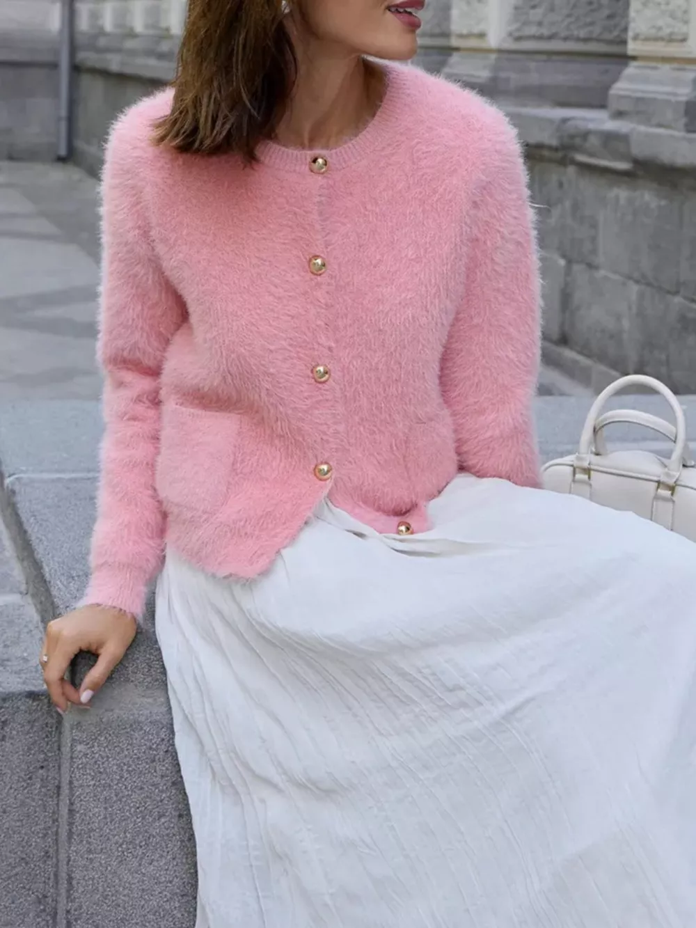 Fluffy Knit Button Up Cardigan, image 3