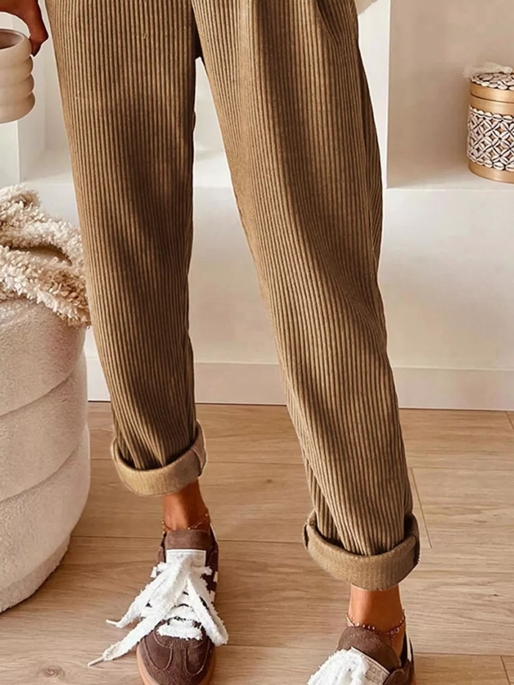 Casual Corduroy Drawstring Waist Pants, image 4
