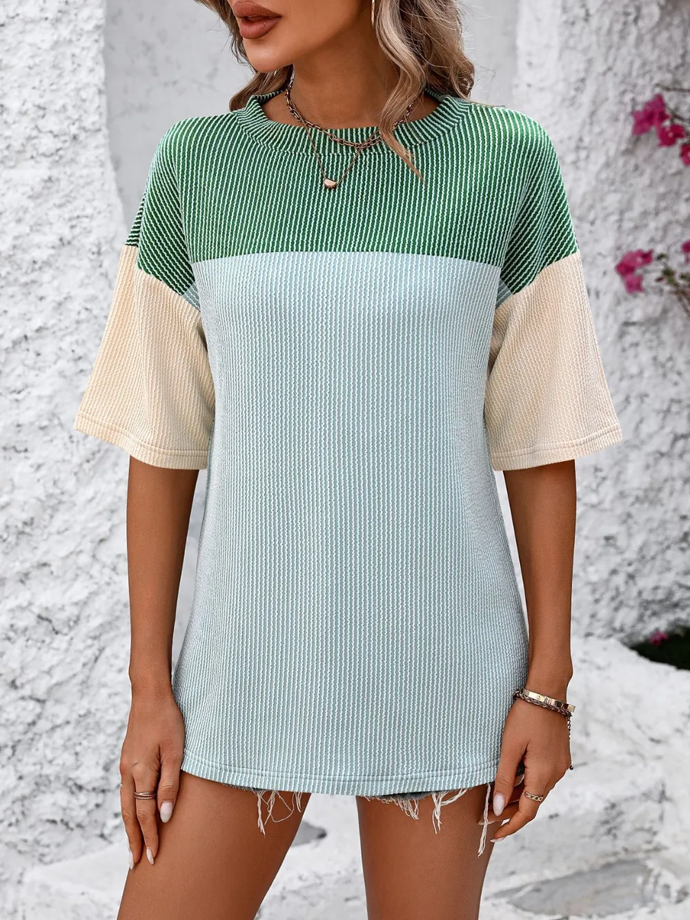 Color Block Round Neck Half Sleeve T-Shirt, image 11