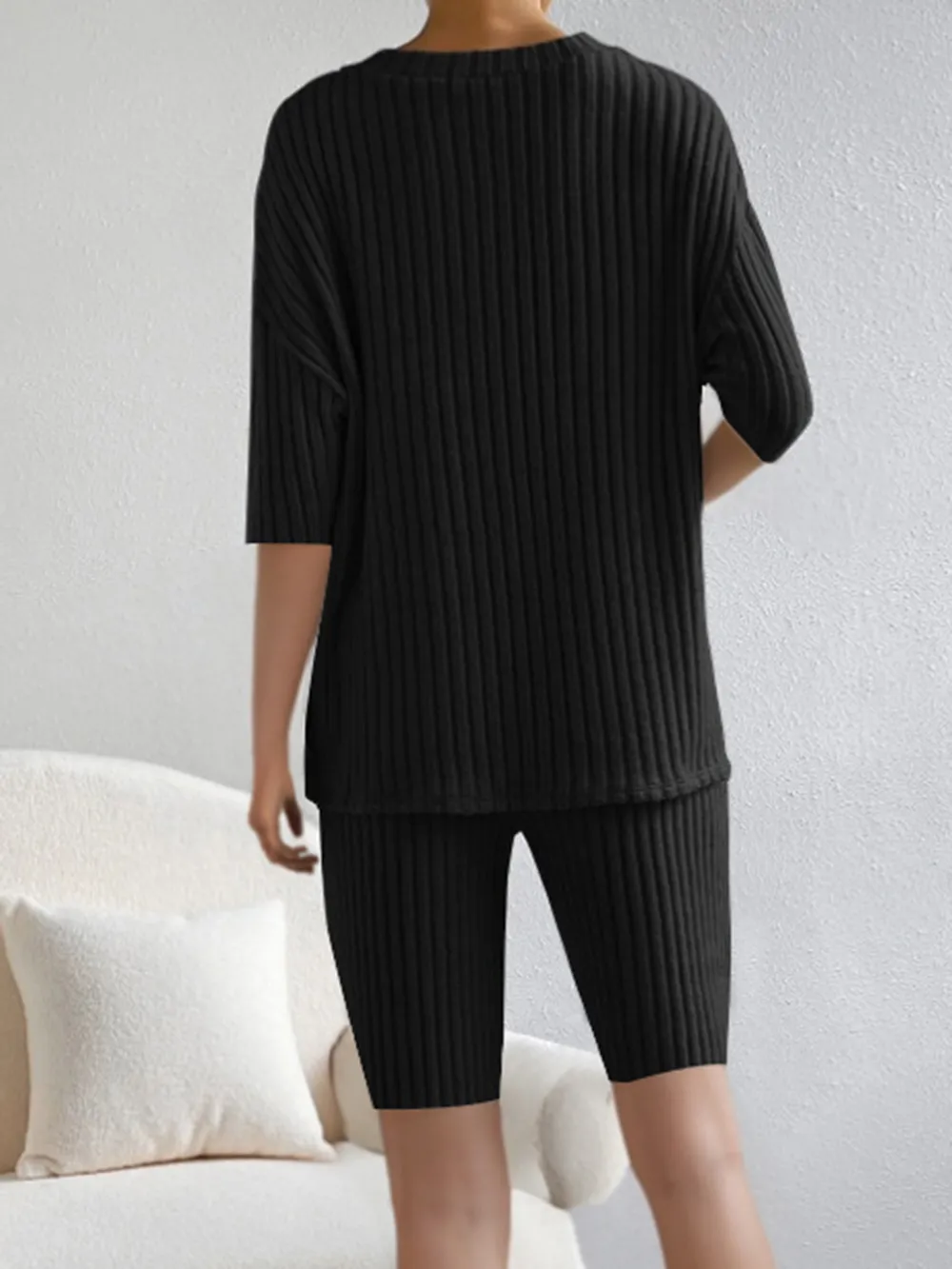 Ribbed V-Neck Top and Shorts Set, image 9