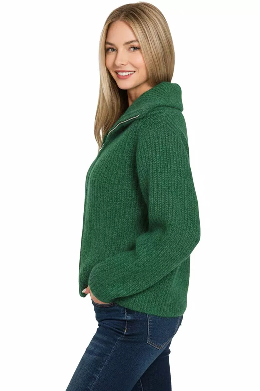 High Neck Full Zip Sweater Cardigan, image 3