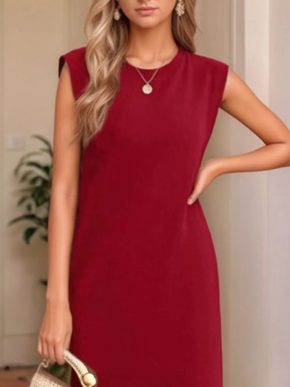 Full Size Slit Round Neck Sleeveless Maxi Tank Dress Plus Size, image 3