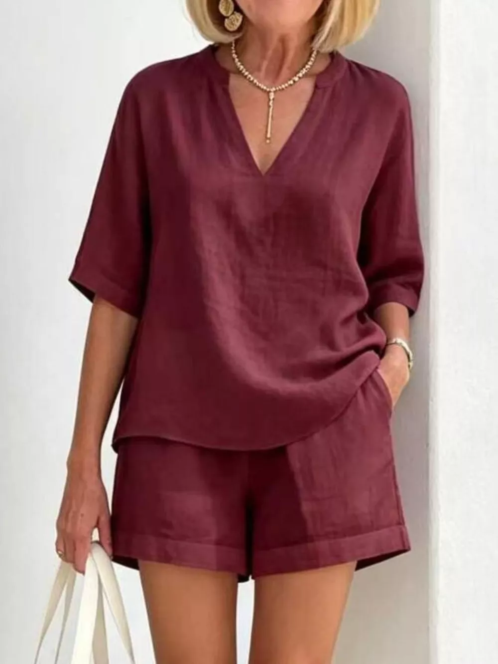 Full Size Half Sleeve Top and Shorts Set Plus Size, image 7