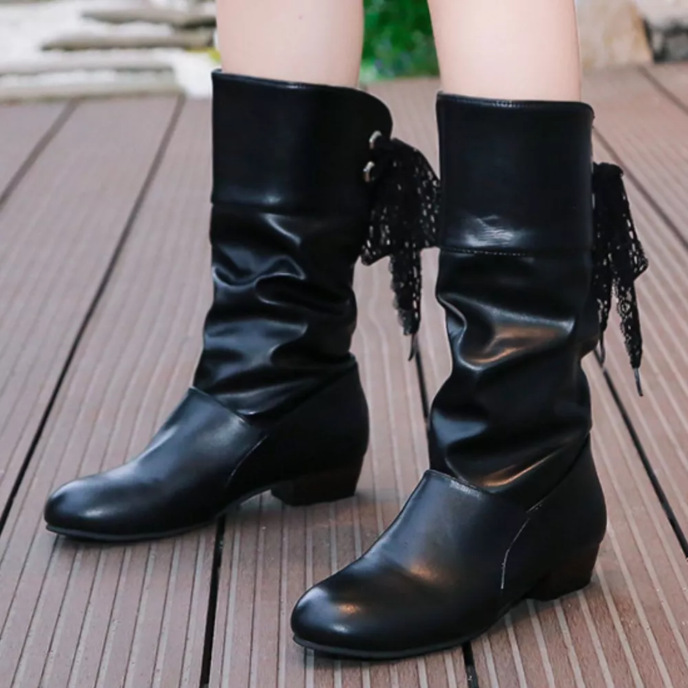 Round Toe Block Heels Boots