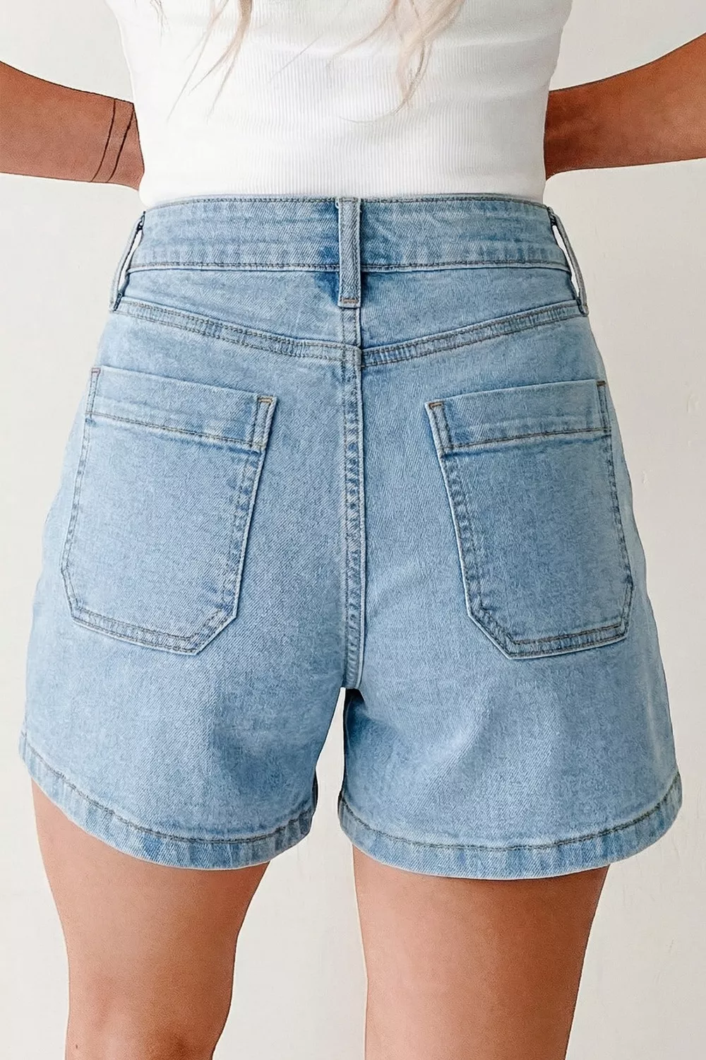 High Rise Patch Pocket Denim Shorts, image 2