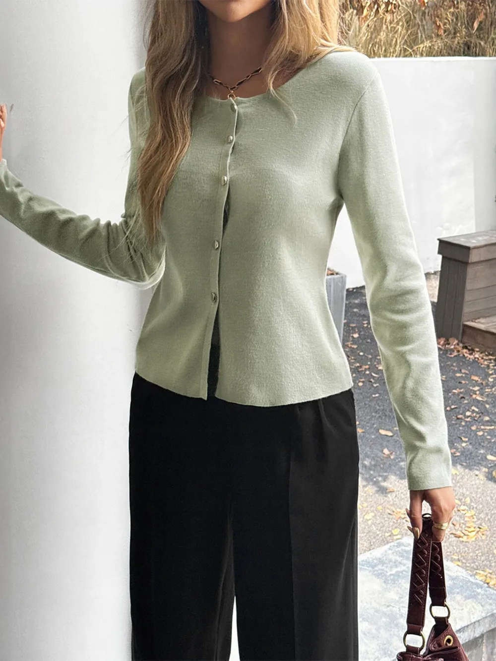 Button-Up Long Sleeve Knit Cardigan, image 15