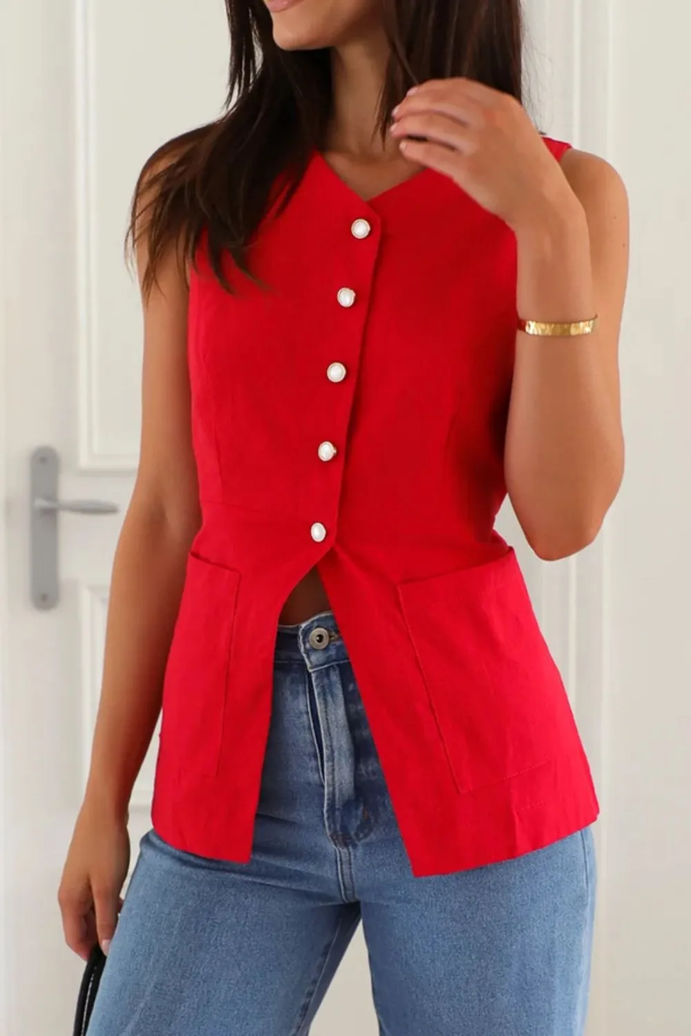 Button Down V-Neck Vest, image 4