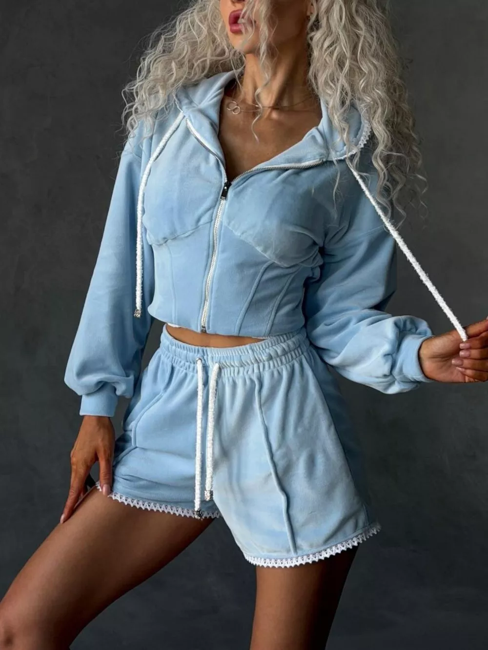 Zip Up Hooded Outerwear and Shorts Set, image 2