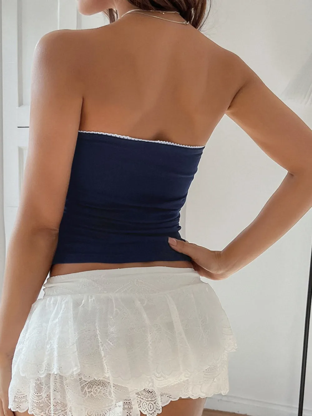 Lace Detail Bow Tube Top, image 4