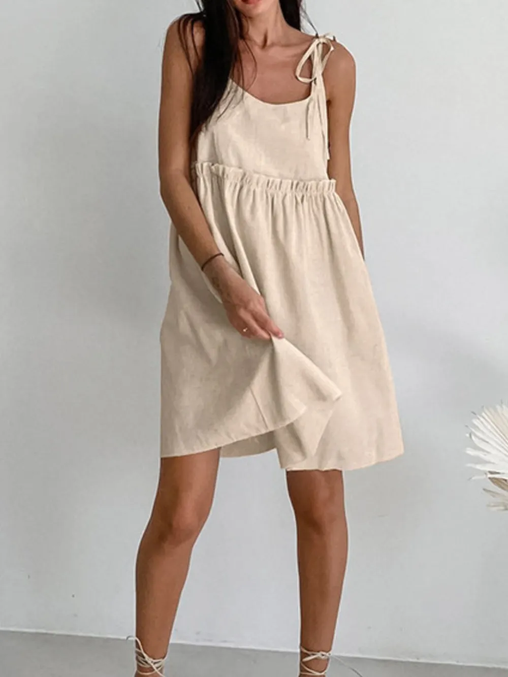 Tie-Shoulder Frill Mini Dress, image 5