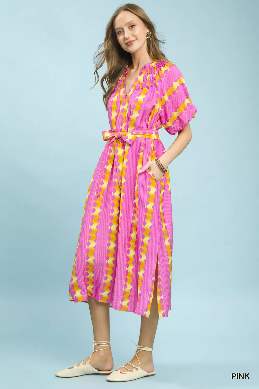Geo Stripe Smocked Waist Tie Dress, image 2