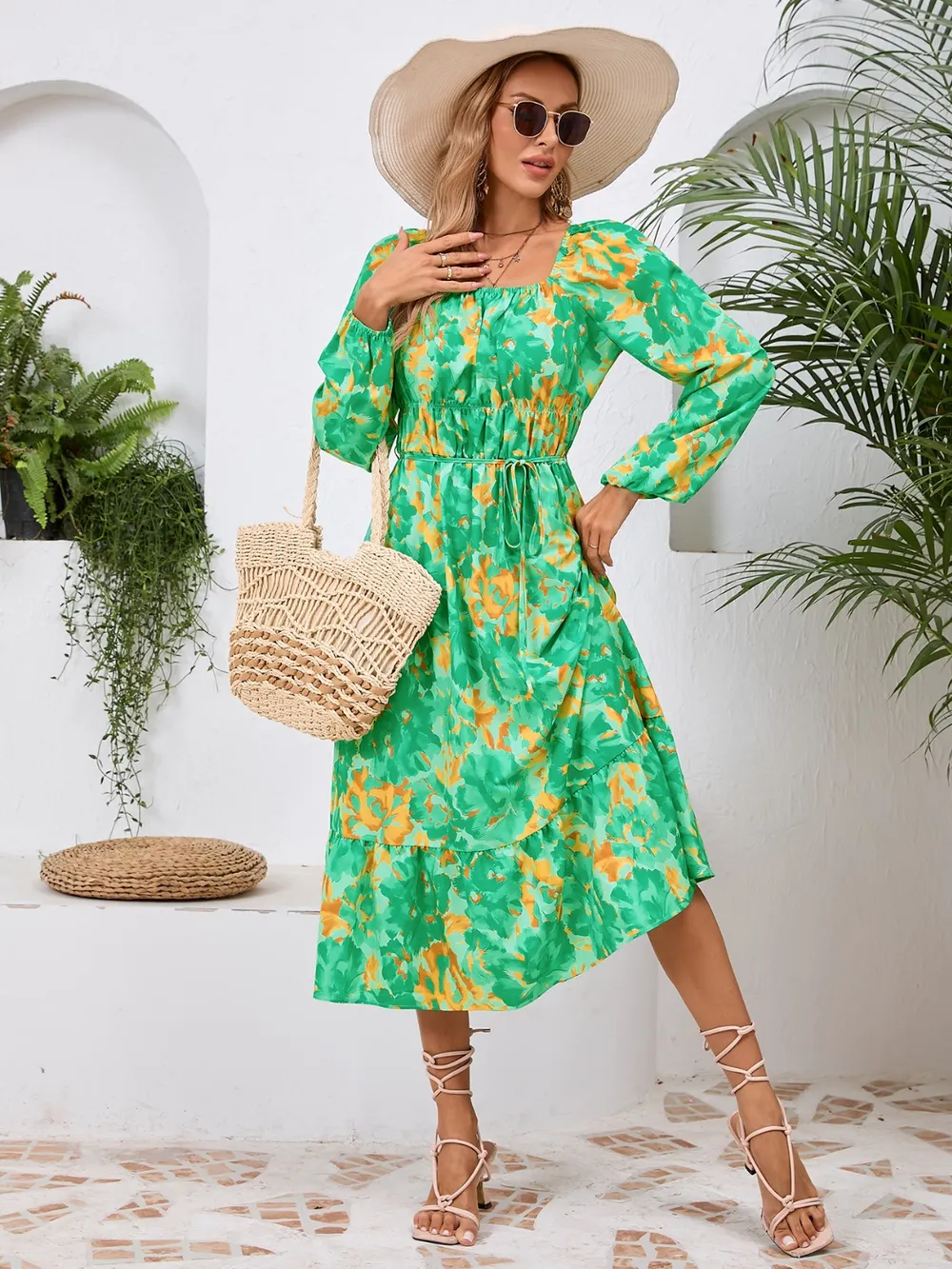Printed Long Sleeve Midi Dress, image 21