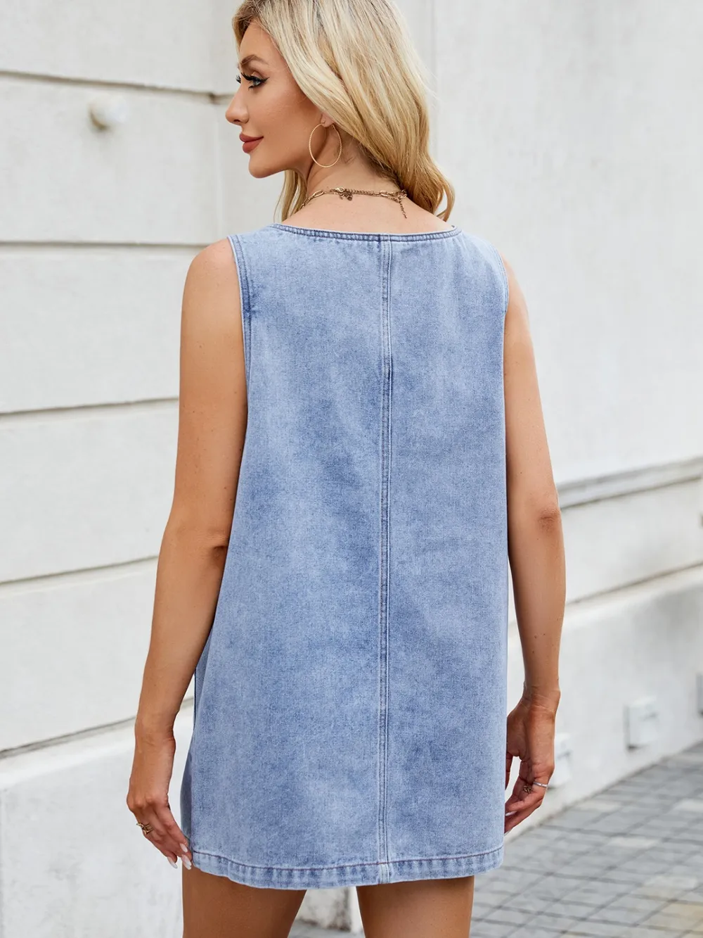 Scoop Neck Wide Strap Denim Dress, image 2