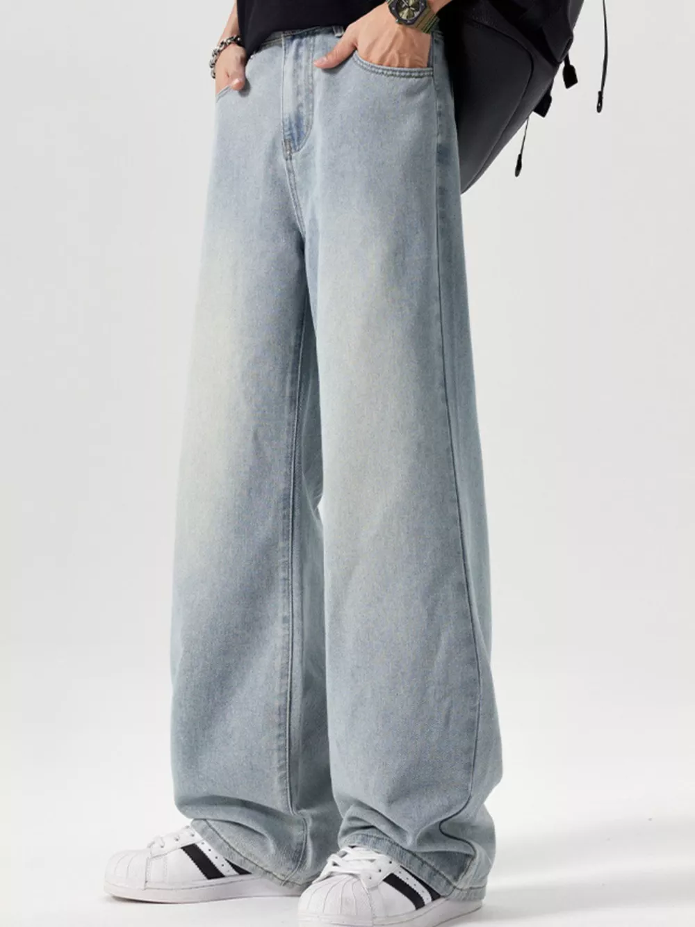 Men's Vintage Wash Wide Leg Jeans, image 10