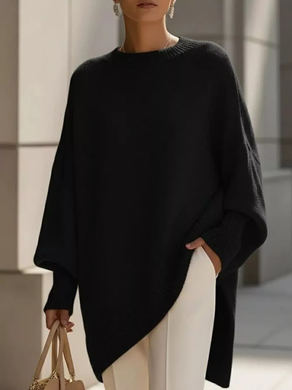 Ribbed Batwing Sleeve Oversized Sweater, image 6