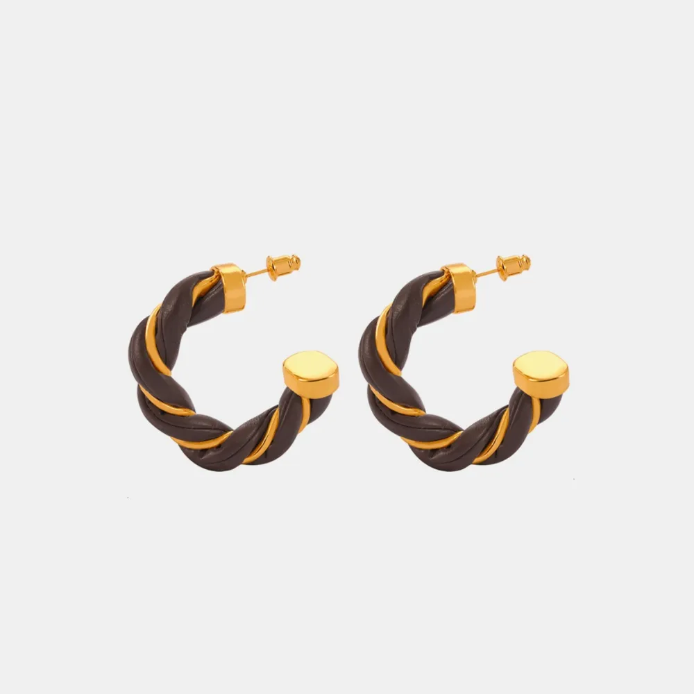 Twisted Leather Rope C-Hoop Earrings, image 4