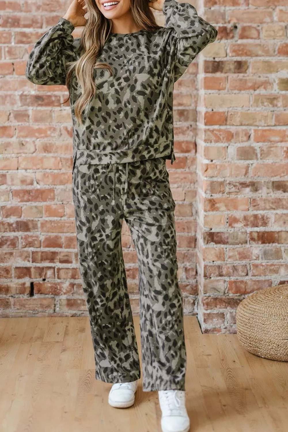 Leopard Print Long Sleeve Top and Pants Set, image 14