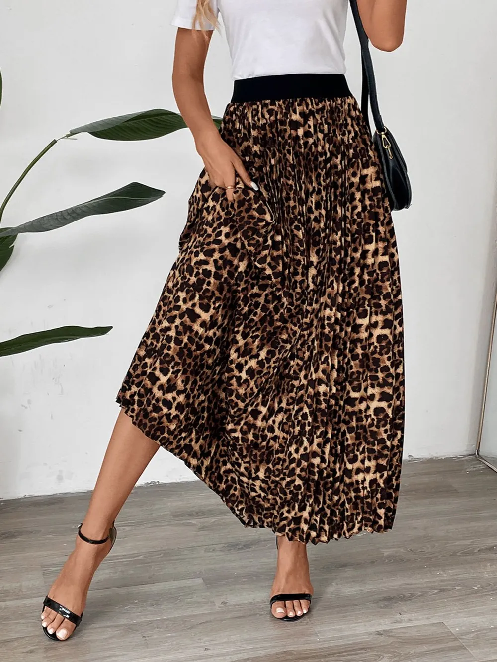 Pleated Leopard Maxi Skirt, image 2