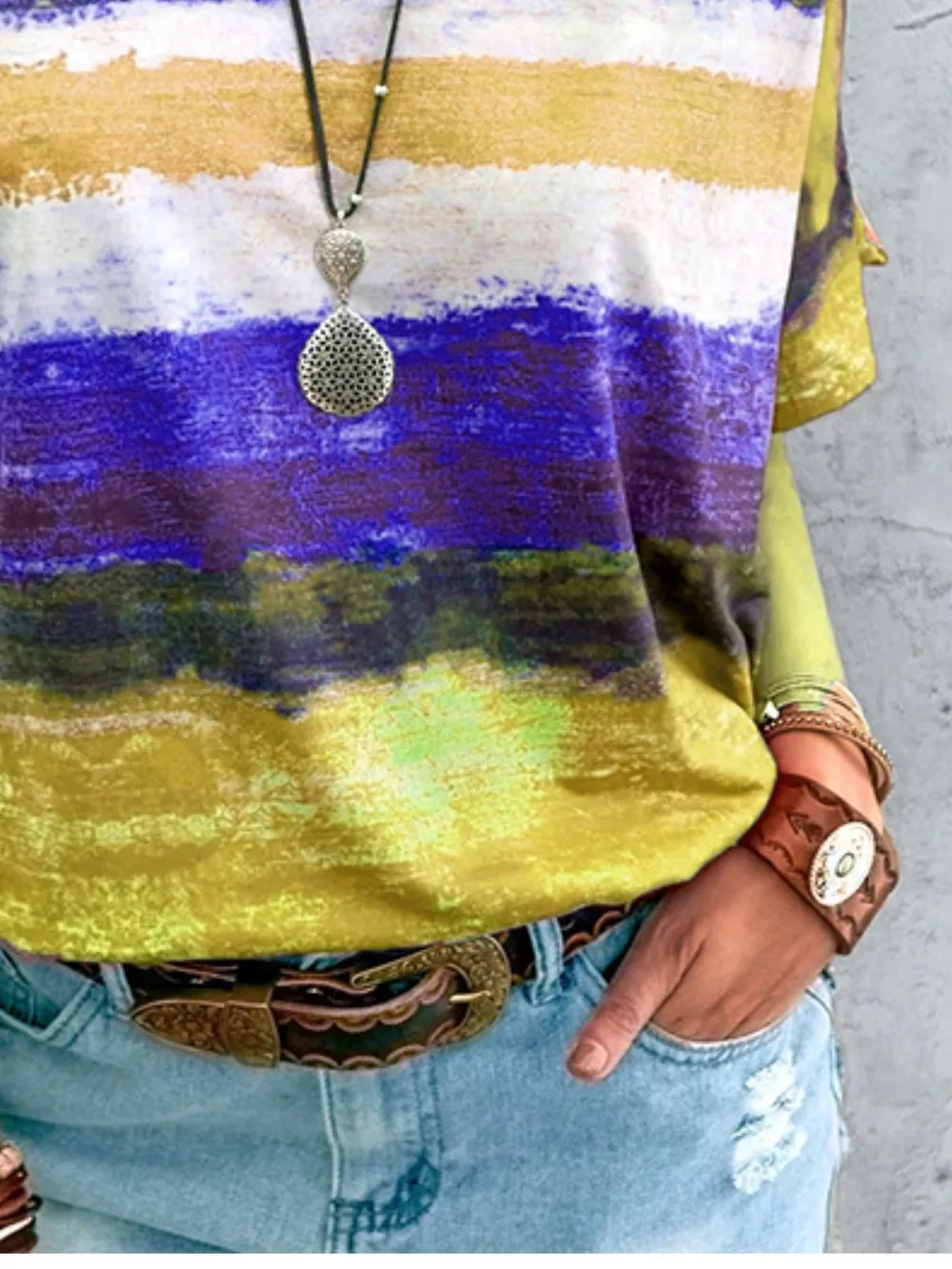Contrast Round Neck Casual T-Shirt, image 6