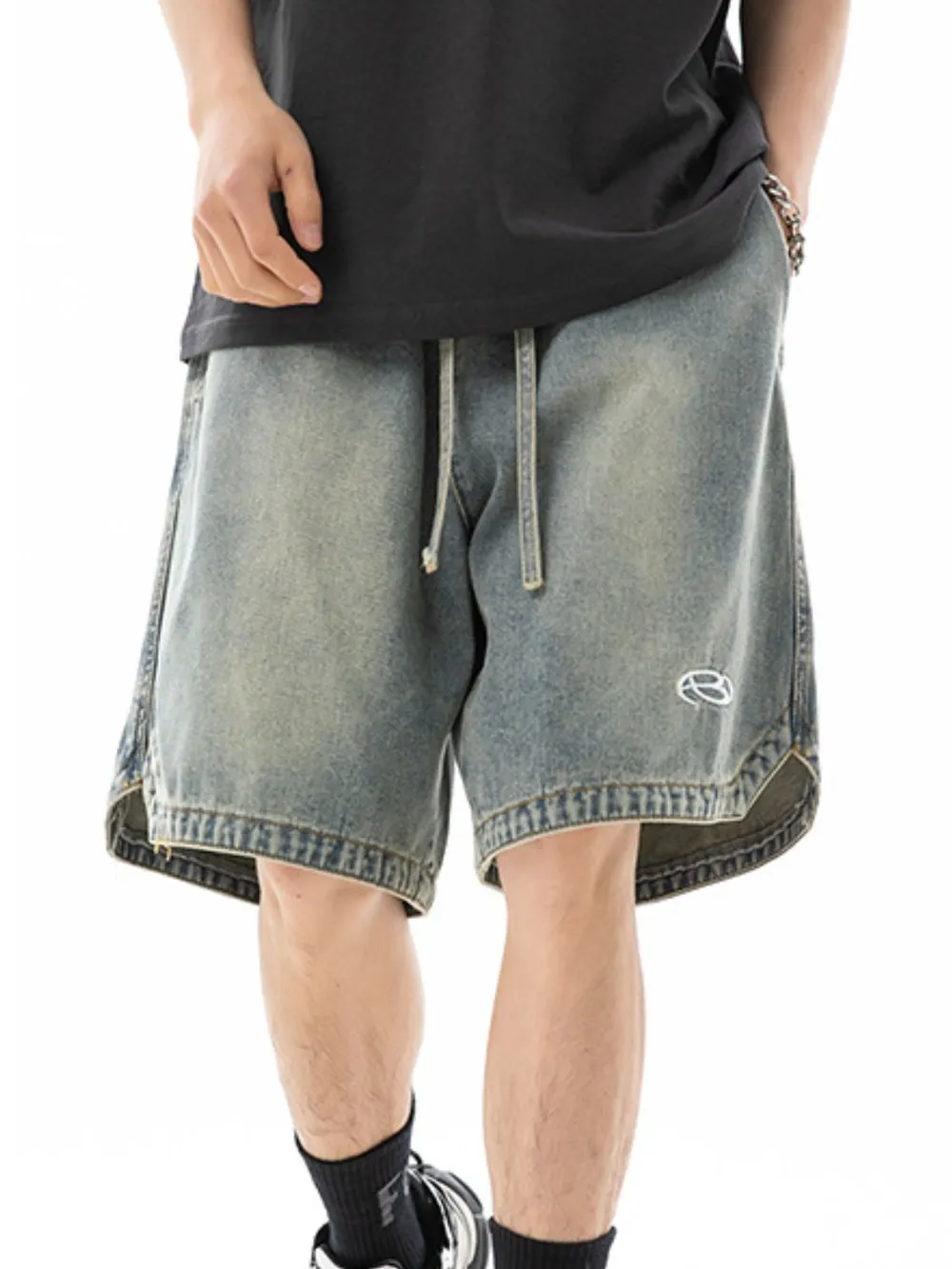 Men's Plus Size Drawstring Denim Shorts, image 2