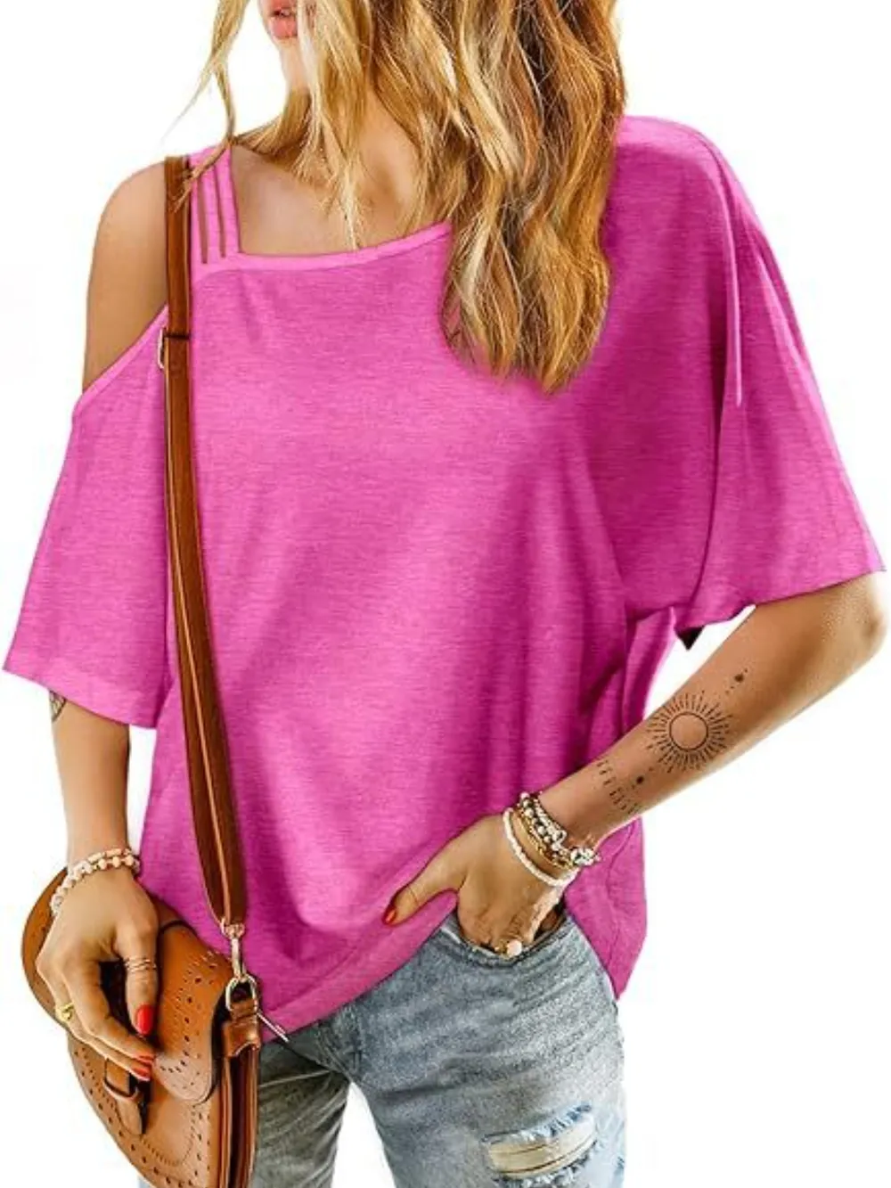 Asymmetrical Neck Half Sleeve T-Shirt