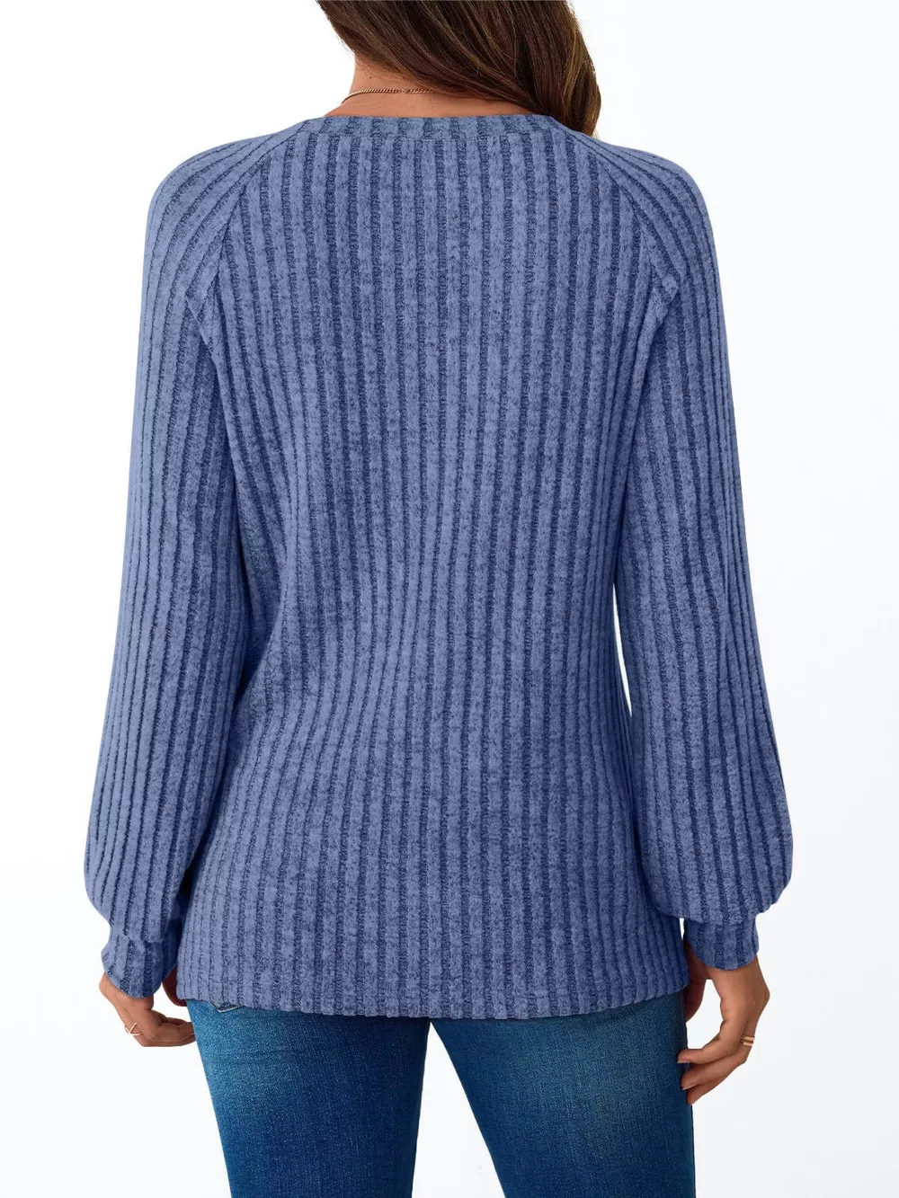 Ribbed Knit Decor Button Long Sleeve T-Shirt, image 19