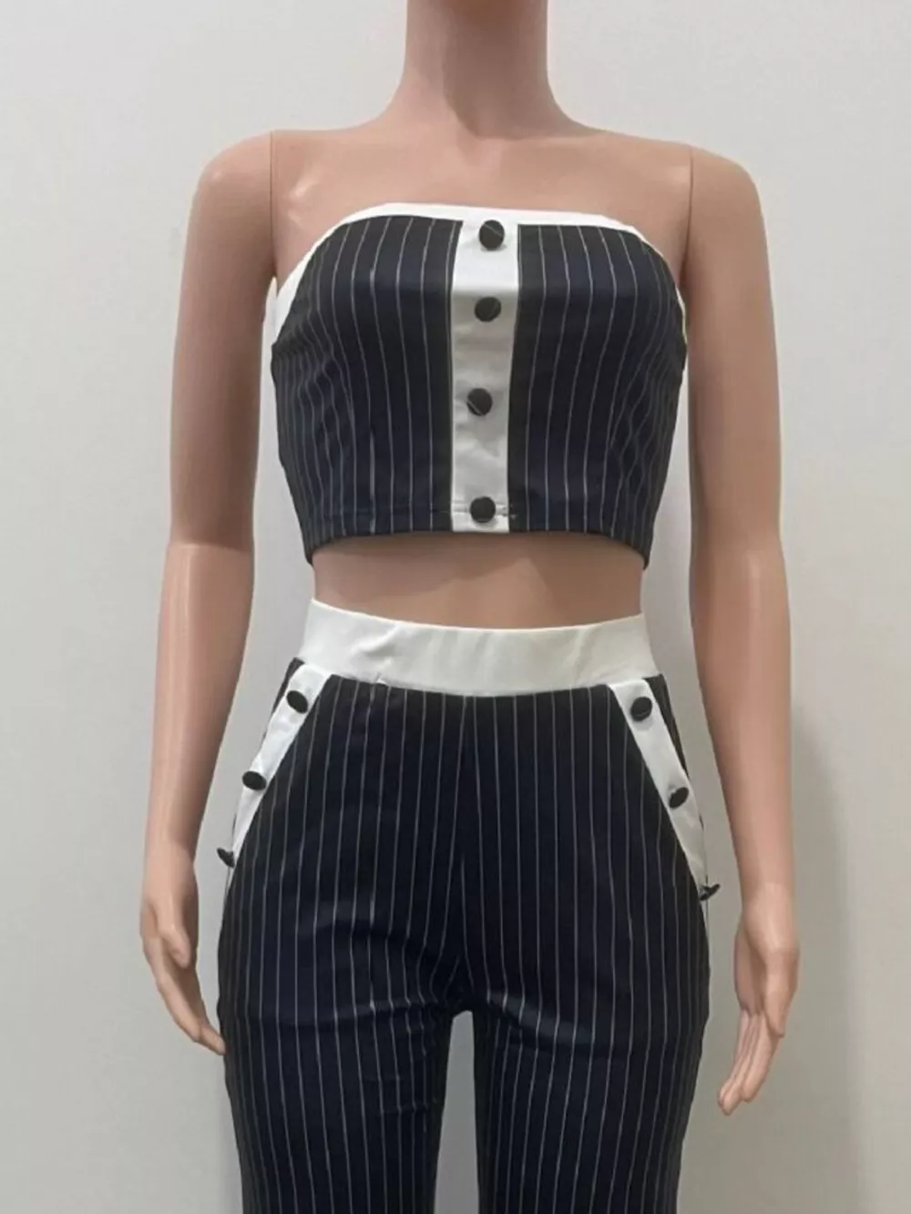 Striped Strapless Crop Top and Wide-Leg Pants Set, image 3