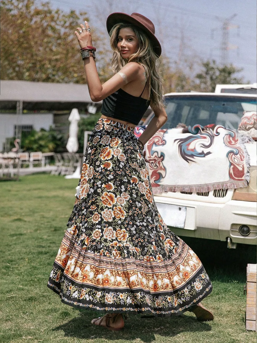 Plus Size Boho Floral Print High-Low Skirt, image 3