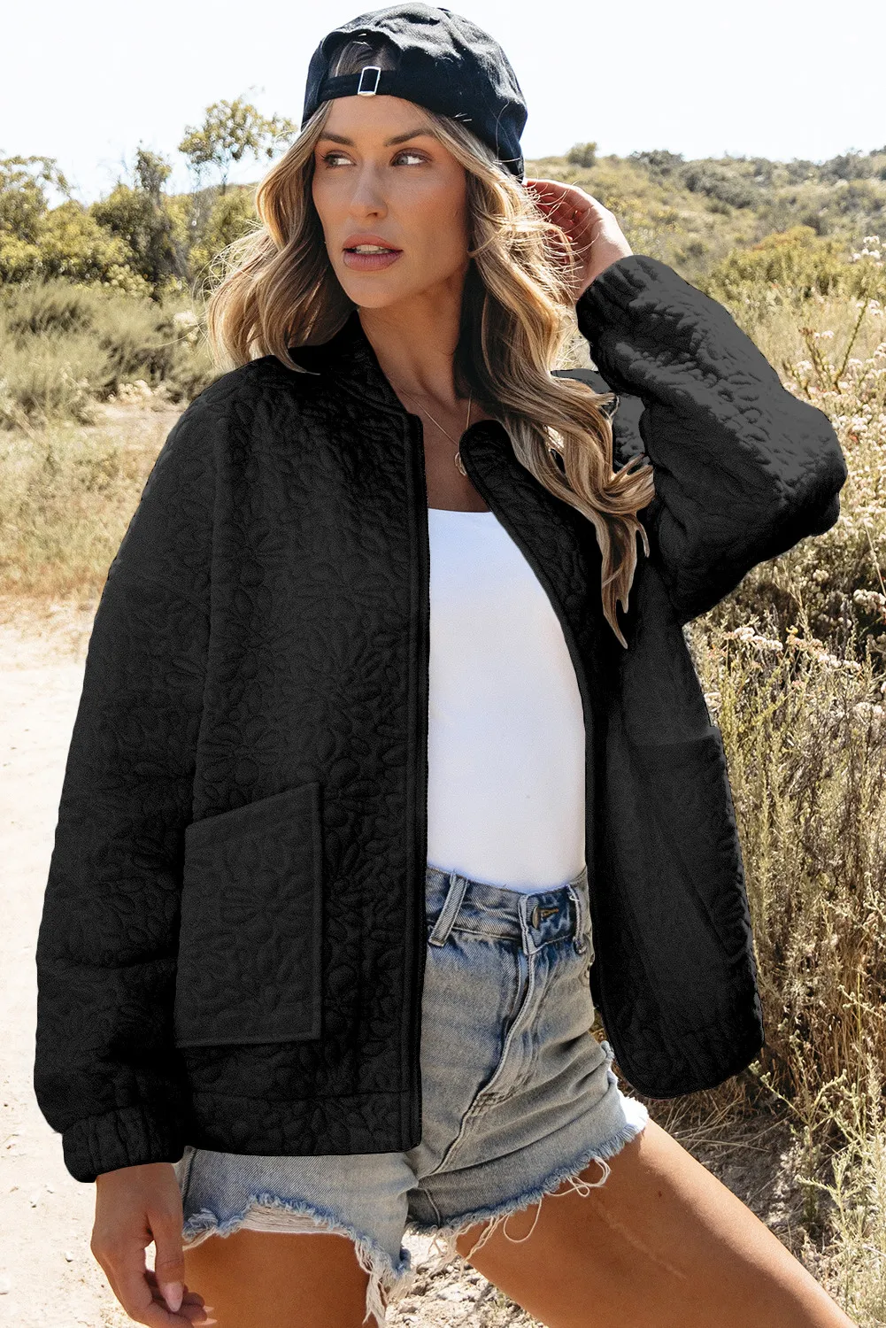 Baseball Collar Floral Quilted Jacket, image 6