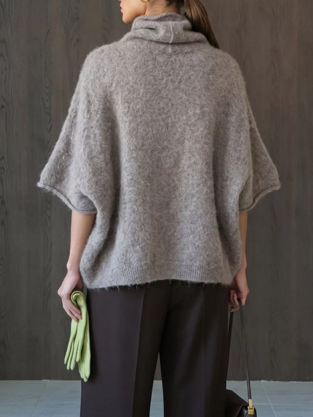 Turtleneck Fuzzy Short Sleeve Sweater, image 12