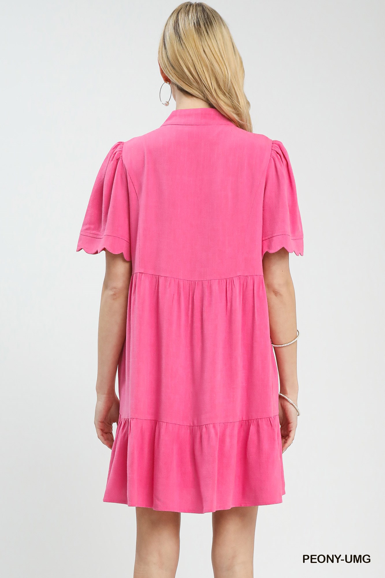 Linen Tiered Babydoll Dress with Scalloped Sleeves, image 3