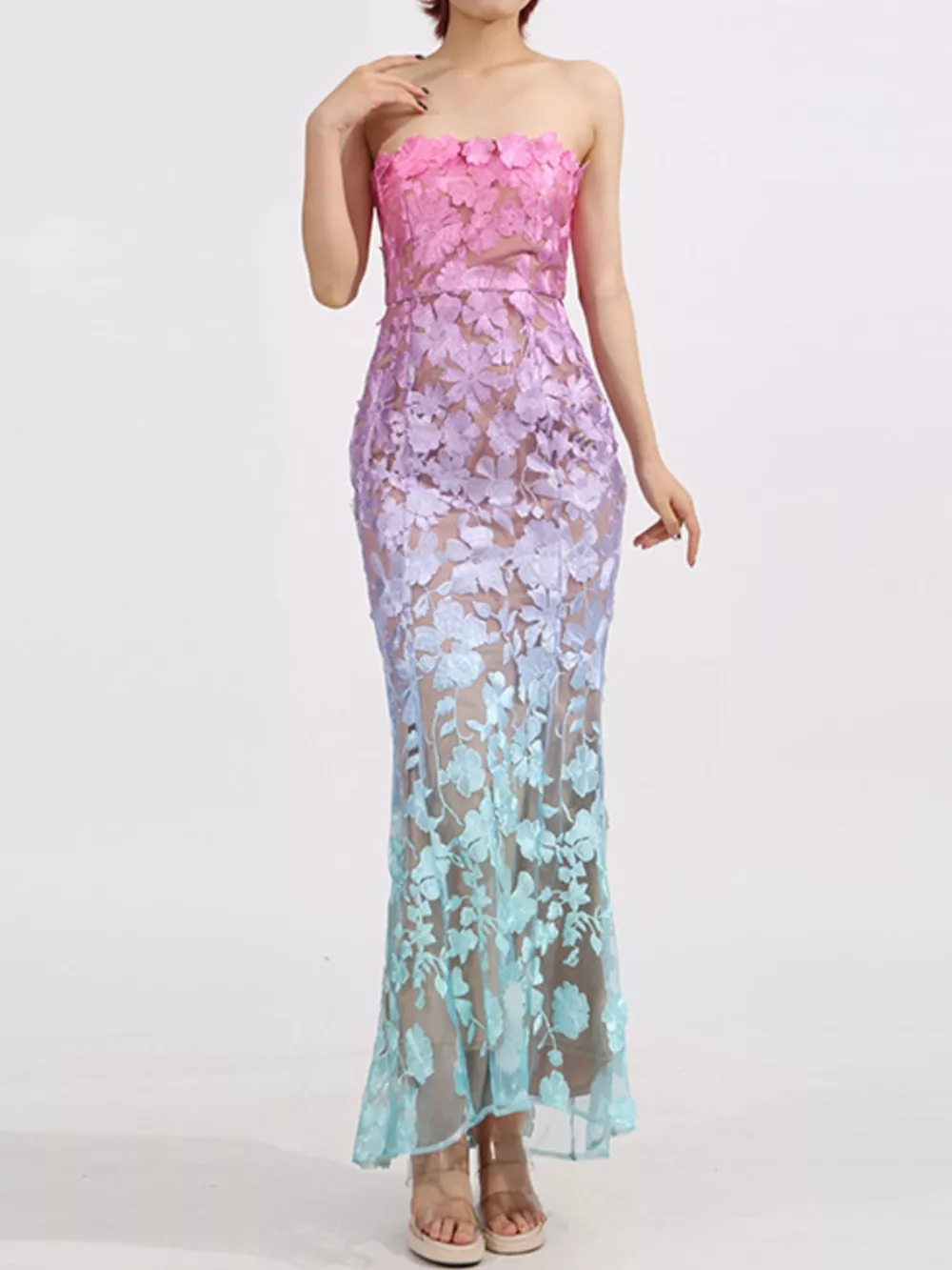 Floral Embroidered Tube Maxi Dress, image 2