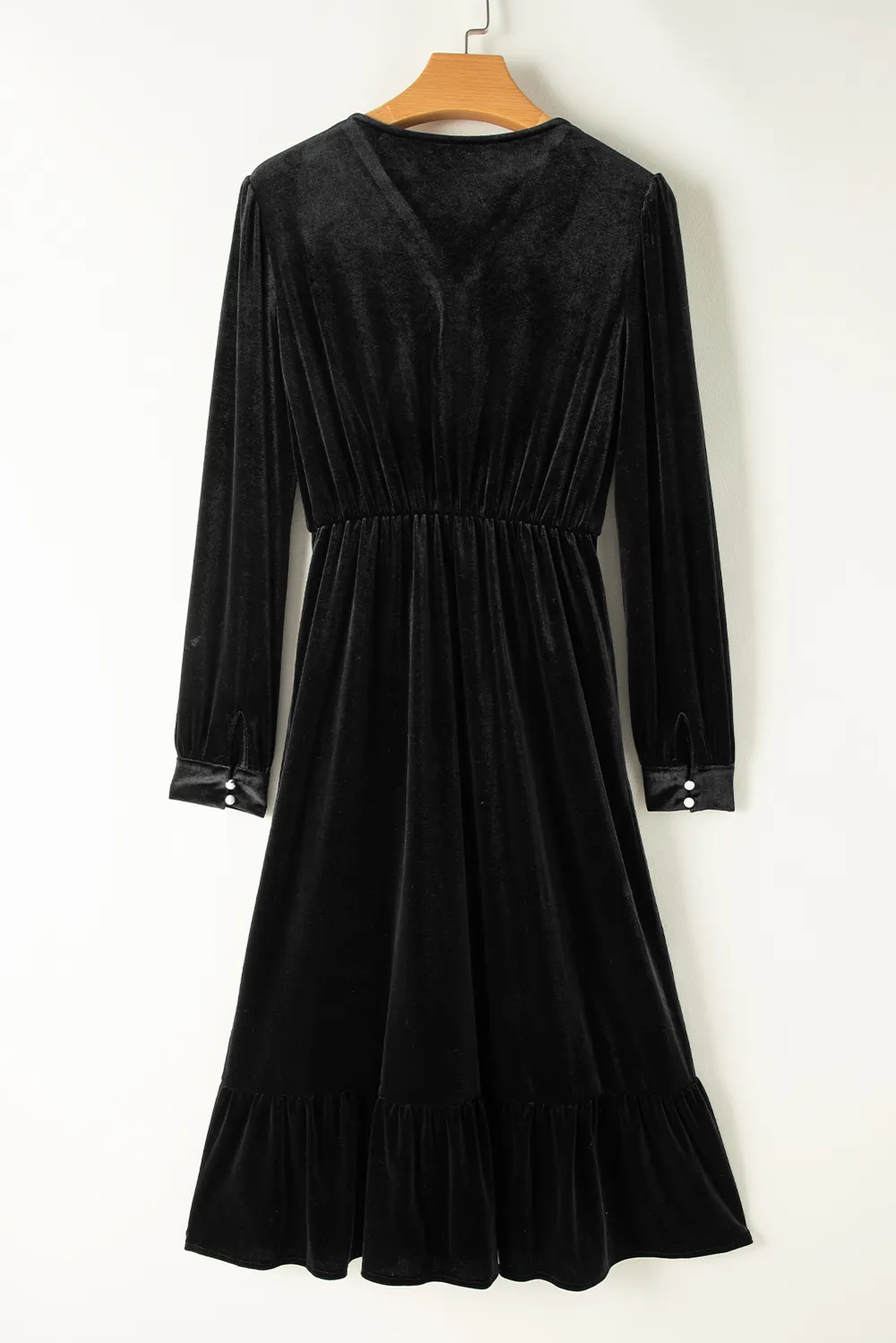 Ruffle Hem Slit V-Neck Long Sleeve Dress, image 2